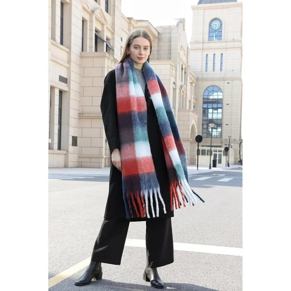 Women's Red Green Winter Warm Long Shawl Cold Weather Thick Blanket Scarfs